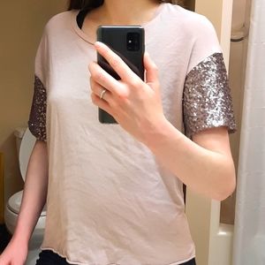 American Eagle Pink and Silver Sequin T-shirt Size M